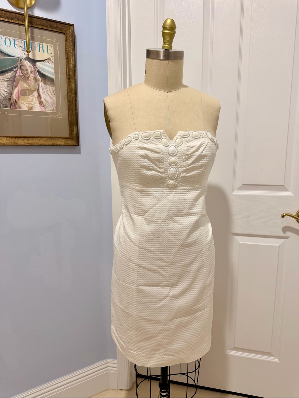 Lilly Pulitzer Strapless Cream Textured Button-Front Dress